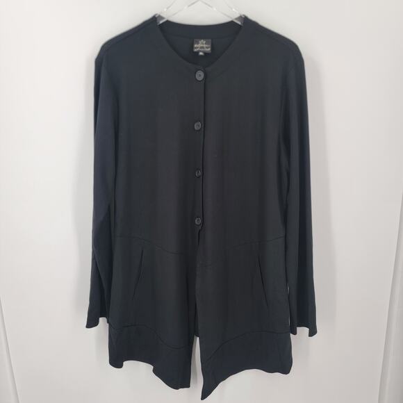 Spirit House Tunic Top Womens XL Black Button Up Relaxed Fit Lagenlook - Picture 1 of 10